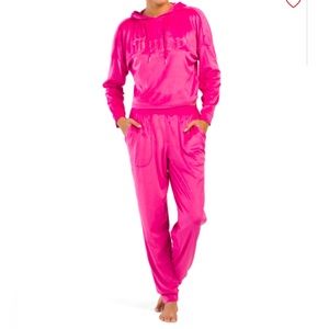 NWT Juicy Couture Designer Velour Hooded Pink Jogger Tracksuit Set Rhinestones L